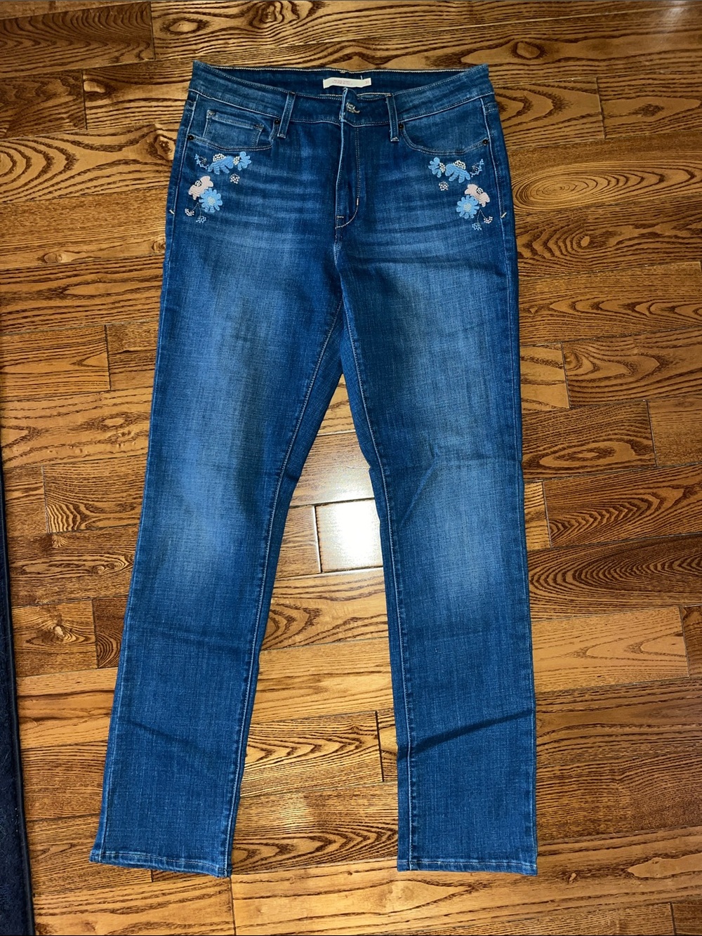 Levi's Medium wash Blue Jeans with Light Blue Floral Embroidery